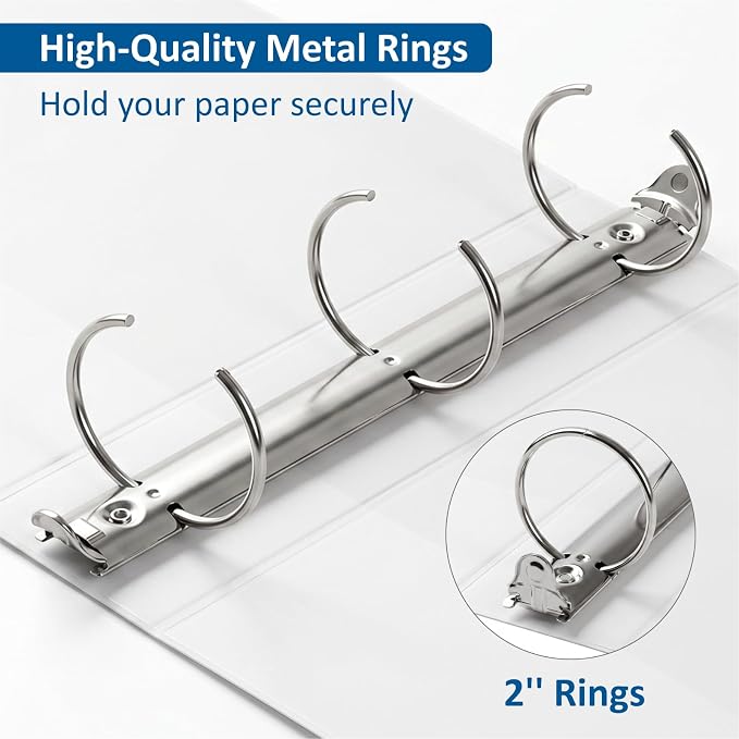 3 Ring Binders, 2" Round Rings 12 Pack, Fits 8.5x11in, View 2 Pocket, White | for 8.5x11 Inch Paper, for Customizable Covers, Three Ring, for School Office Business Supplies, White,2 Inch