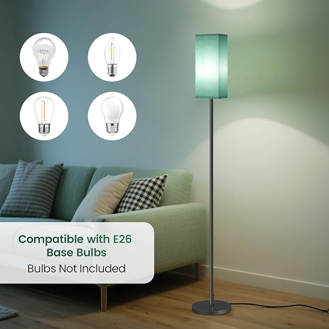 64.6" Floor Lamp, Pole Lamp with Foot Switch, Modern Standing Lamp, Minimalist Freestanding Lamp (Bulb Not Included), for Living Room, Bedroom Office ETL Listed, Black and Teal J07LD05