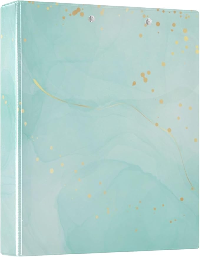 Turquoise Round Ring Binders 1.5 Inch Marble Tie Dye Style 3 Ring Clipboard Binder for Office School Work Supplies File Folder Document 200 Sheet Capacity Easy Open