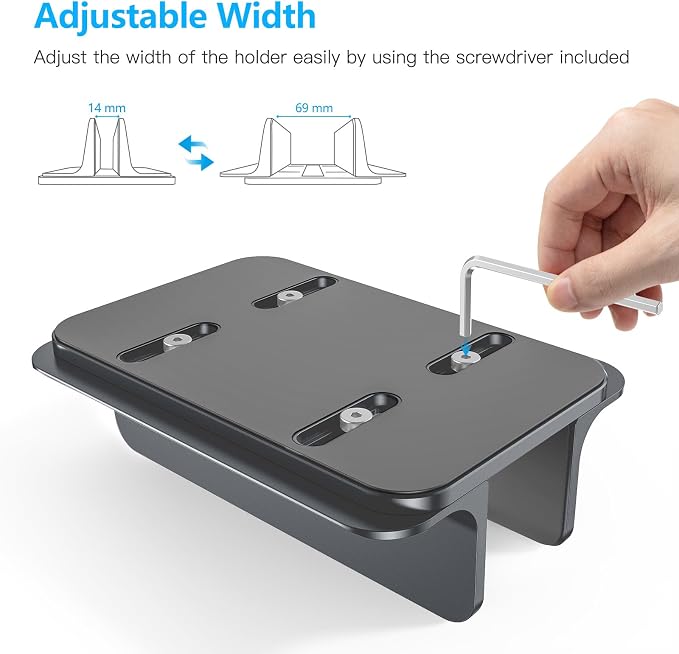 OMOTON Vertical Laptop Stand Holder, Adjustable Dock for MacBook, Gray | Aluminum Stand for MacBook Stand, Fits Chromebook & Gaming Laptops up to 17.3 in, Office Desk Organization, Space-Saving