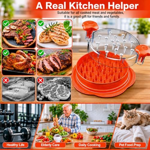 Large Chicken Shredder Tool with Suction Base 2026 – Twist Meat Shredder with Ergonomic Handle & Anti-Slip Grip – Transparent Lid for Easy Shredding Chicken & Beef (Orange)