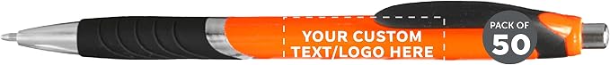 DISCOUNT PROMOS Ballpoint Pens With Rubber Grip - 50 pack - Customizable Text, Logo - Black Ink Ball Point Pen with Soft Touch Plastic - Orange
