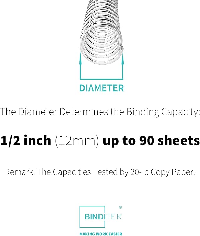 Binditek Plastic Spiral Binding Coils, 12 mm, 4:1 Pitch, Clear, 50 Pack | Coil Binding Spines, 1/2", 90 Sheet Capacity, 48 Loops, for Letter-Size Reports, Presentations, School and Office Projects