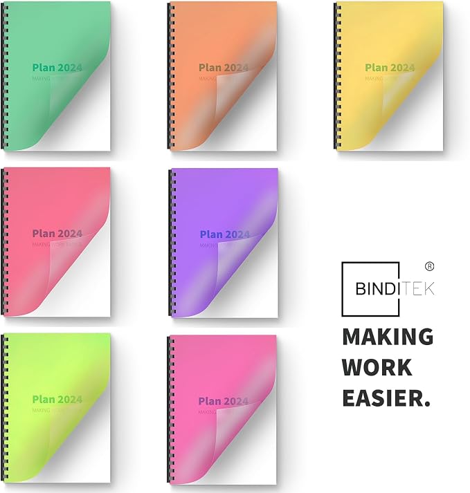 Binditek 20 Pack 10 Mil PVC Binding Presentation Covers, Letter Size, Square Corners, Un-Punched, Multi Color, Office Supplies | Binding Presentation Covers, Letter Size, Multi Color, Square Corners, Unpunched, Ideal for Business Reports and Proposals