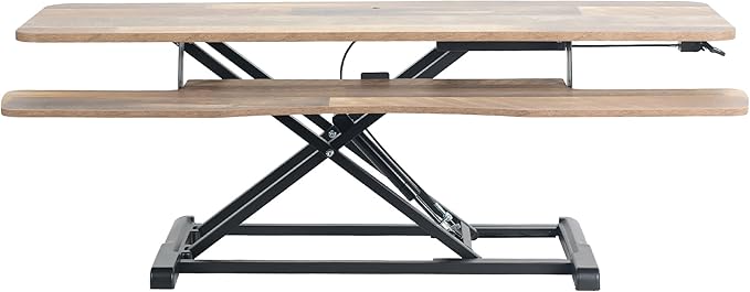 VIVO 42 inch Desk Converter, K Series, Height Adjustable Sit to Stand Riser, Dual Monitor and Laptop Workstation with Wide Keyboard Tray, Reclaimed Wood Top, Black Frame, DESK-V042KP