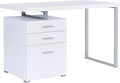 Coaster Home Furnishings Brennan Modern Contemporary Home Office 3-Drawer Writing Desk with Drawers Computer Desk Study Table File Cabinet Storage Silver Metal Frame White 800325