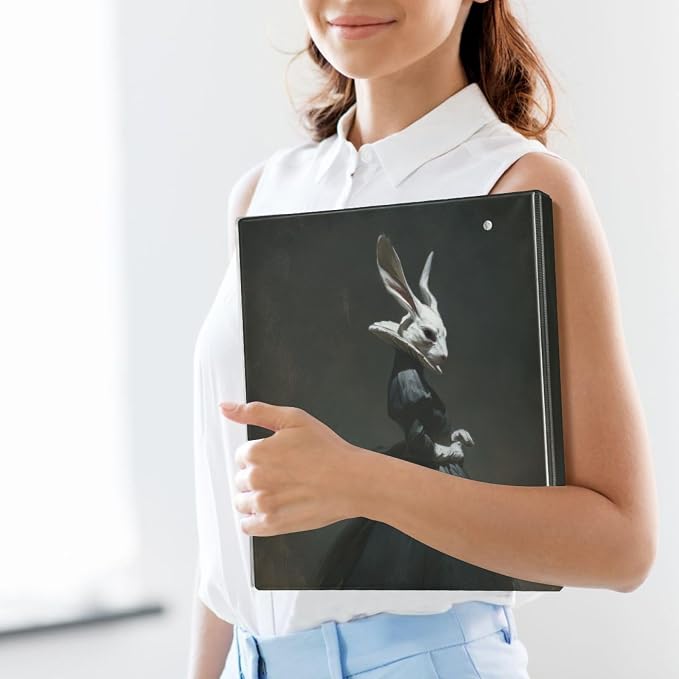 Dark Academia Vintage Rabbit Binder 3 Ring 1.5 Inch Binder with Clipboard&Pockets, Gothic Hardcover Binders Heavy Duty Large File Folder for Office School Supplies - Holds 200 Sheets, 2 Pack