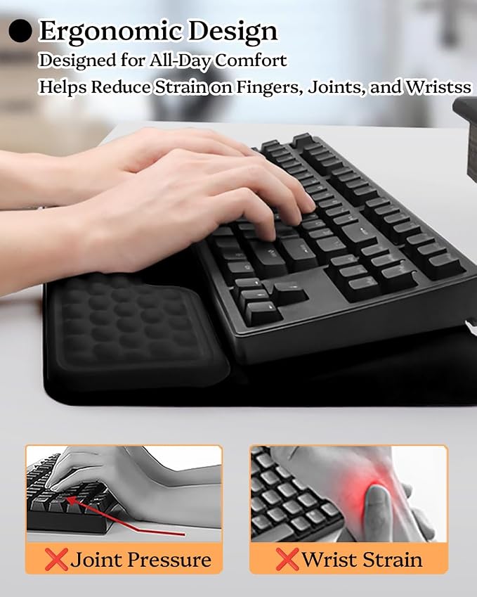 Wrist Rest for Computer Keyboard, 2 in 1 Keyboard Wrist Support Pad, Memory Foam Keyboard Riser Holder Lift Tray with Wrist Pad for Easy Typing for Office Desk, Home, School (Square Black)