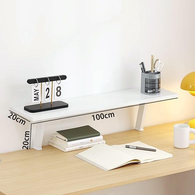 Clamp on Desk Shelf 39.3x7.8in Space-Saving Desktop Extender | White Klemmbares Schreibtisch Organizer Regal Adjustable Floating Desks Shelf for Office, Dorm, Home Desk Organization