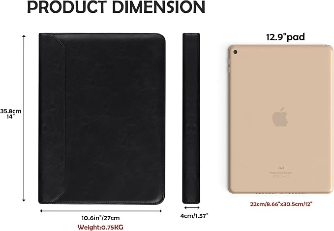 AZXCG Leather Padfolio for Men,Zippered Padfolio with 3 Ring Binder,Business Portfolio Organizer with A4 Writing Pad Holder, Portfolio Binder for Meeting,Business,School,Work