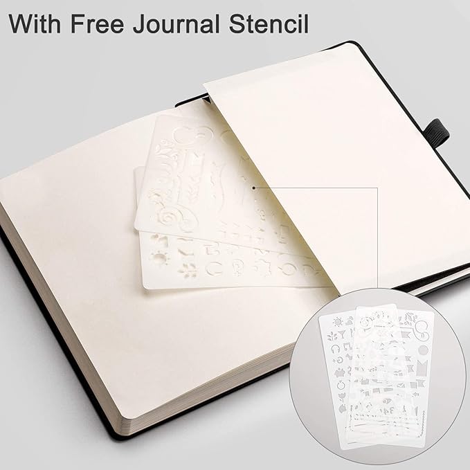 EMSHOI Dotted Notebook - 256 Pages A5 Dotted Grid Journal Notebook,120gsm Thick Paper,16 Perforated Pages, Smooth PU Leather, Inner Pocket,5.75'' × 8.38''-Black