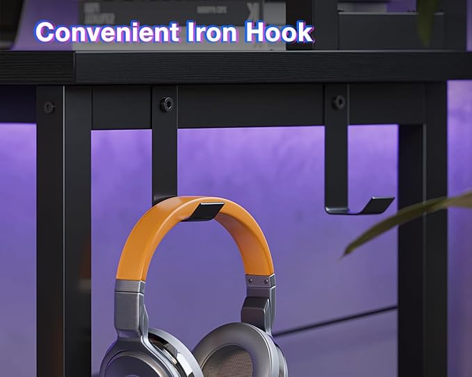 ODK L Shaped Gaming Desk with Hutch, Computer Desk with Storage Shelves, 66" L Shaped Desk for Home Office, Corner Desk with Headphone Hook, Black | Computer Desk with Storage Shelves, L Shaped Desk for Home Office, Black Corner Desk