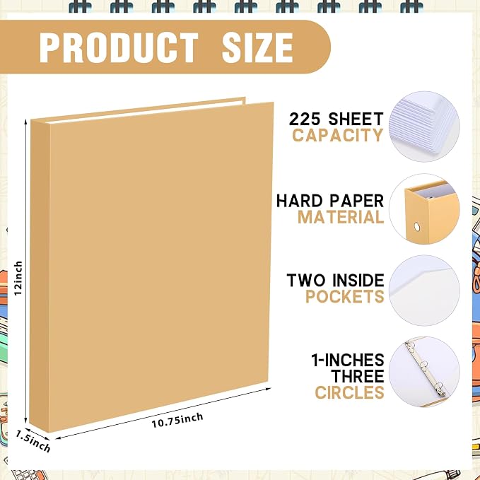 Ctosree 10 Pack Colored 3 Ring Binder with 2 Pockets Hardcover Loose Leaf Binder for Women Men Teacher Student School Office Home Supplies, Fits 11 x 8.5 Size Paper, 10 Colors(1'',Vintage Color)