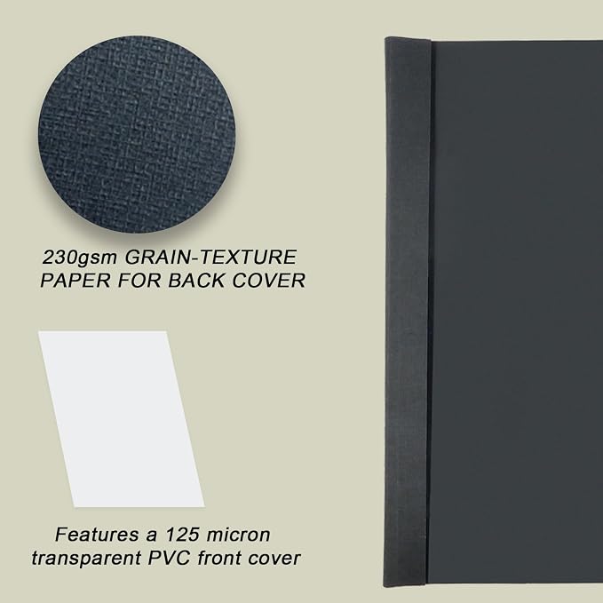 RAYSON TBC2346-100BK-US Thermal Binding Covers, Letter Size Black Binding Cover, 1/16in, 1/8in, 3/16in, 1/4in Multi-Size Pack of 100
