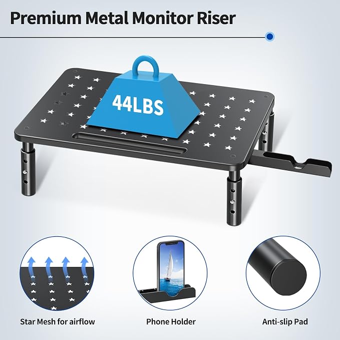 Zimilar 2 Pack Monitor Stand , 3 Height Adjustable Stand with Star Mesh | for Computer, Laptop, Printer, Notebook, iMac, Premium Metal Monitor Risers for 2 Monitors