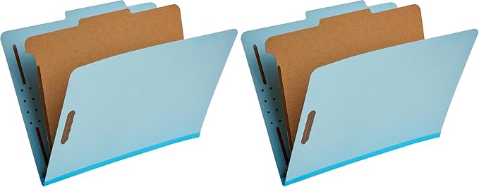 Amazon Basics Classification Folder for Documents and Organization, 1 Divider, 2" Embedded Fasteners, Letter Size, Light Blue, 10 Count (Pack of 2)