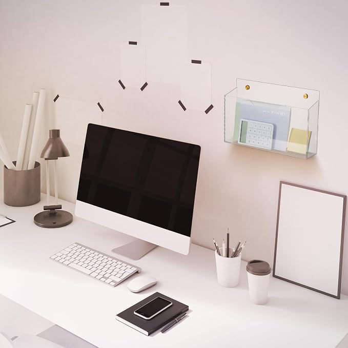 Feifeiya 2Pcs Clear Acrylic File Holder Wall Mount Mail Magazine Organizer File Holders with Screw Wall Office Document Storage Magazine Brochure(14"x8.3"x2.4",Widening Horizontal,Clear)