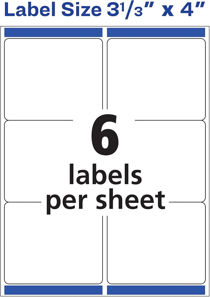 Avery White Shipping Labels | Sure Feed Technology | True Block | 3-1/3" x 4" | 60 Labels, Pack of 5
