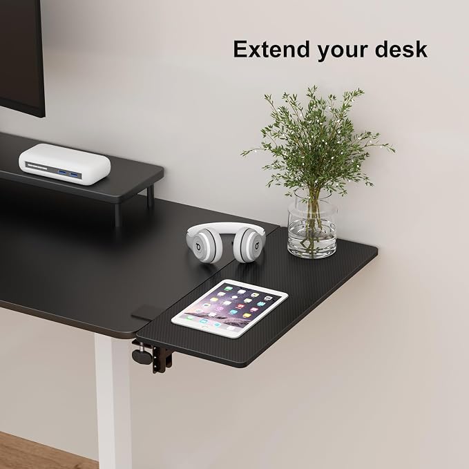 Suptek Clamp-on 9.5 x 23.6 inch Desk Extender, Wrist Support, Foldable Keyboard Tray Platform, Suitable for Office Desks, Carbon Fiber, DSF3L