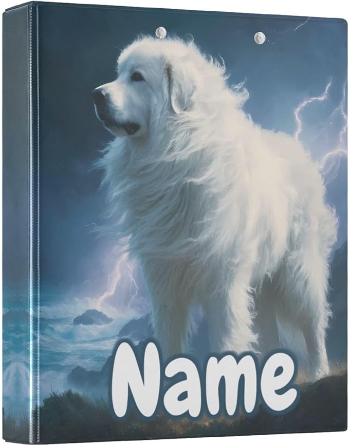 Custom 3 Ring Binder Great Pyrenees Dog 1.5" Round Ring Binders Personalized Name View Binder with 200 Sheet for Kids School Supplies Women Men Office, 1 Pack