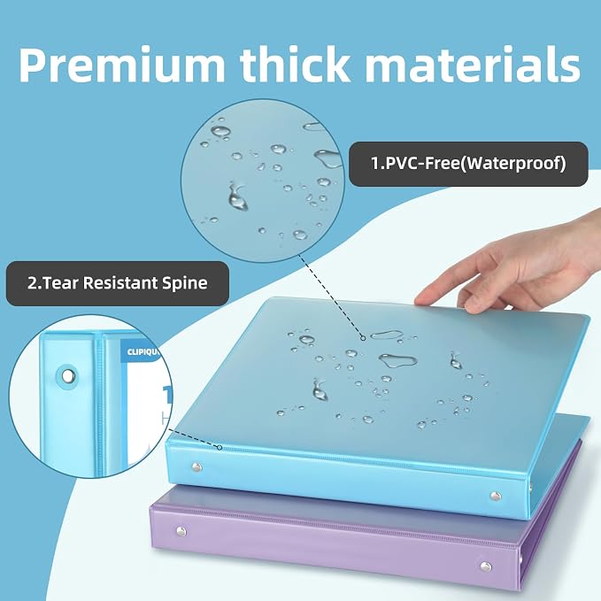 1 Inch Binders 3 Ring,6 Pack Three Ring Binder with 2 Pockets,PVC-Free,Customizable Clear View Cover for 8.5 x 11'' Letter Size Papers, Round Ring， Ideal for School, Office Supplies