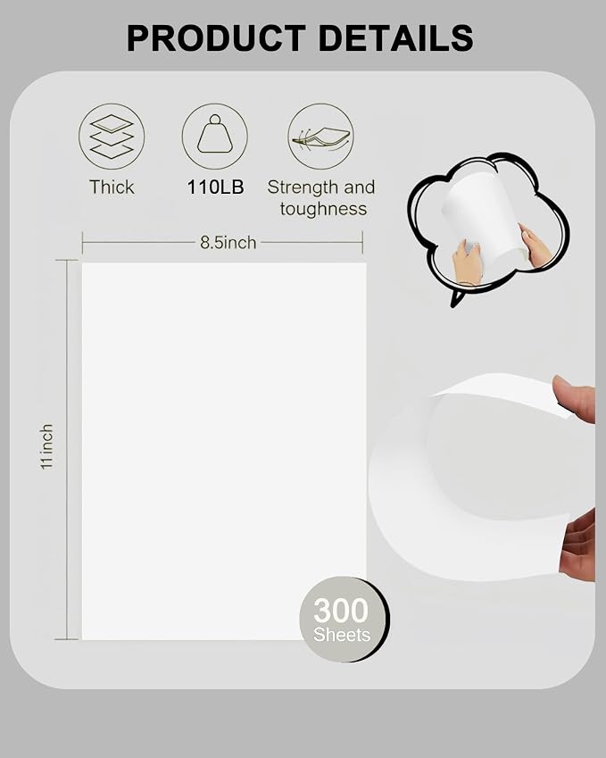 Veritas White Cardstock 8.5 x 11, 110 LB Index/199GSM Heavyweight Card Stock Paper, 300 Sheets, Premium Smooth Thick Paper for Inkjet & Laser Printing, Invitations, Cards, Art Projects & Crafts