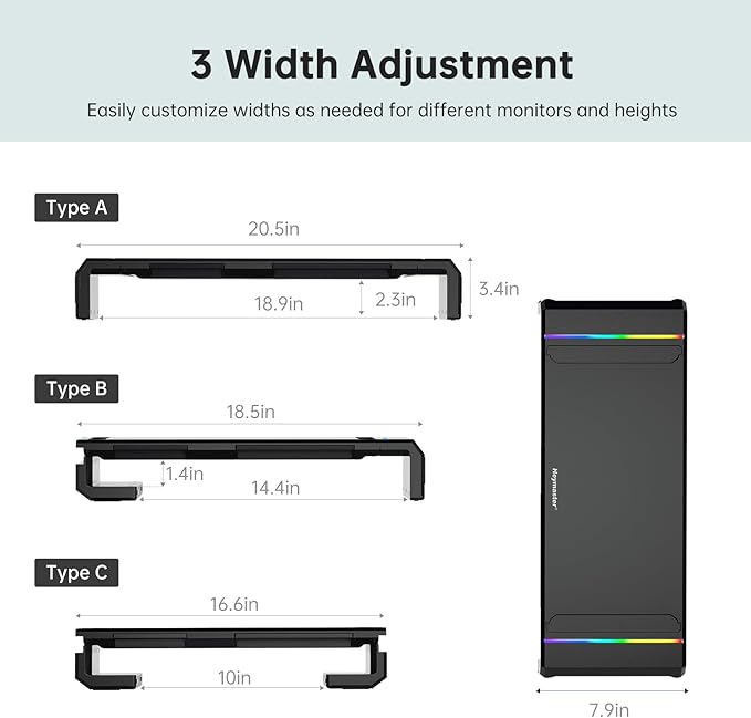 Heymaster Monitor Stand for Desk, Gaming Monitor Riser with RGB Light, Foldable Computer Monitor Stand Riser, Desk Organizers and Accessories for Desktop, Printer (Black)