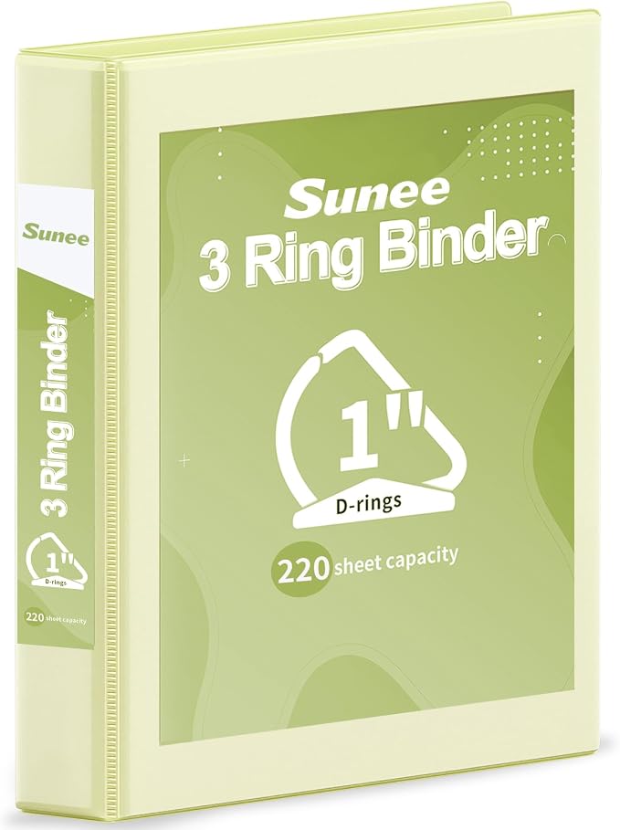 SUNEE 3 Ring Binder 1 Inch D Ring, Clear View Binder Three Ring PVC-Free (Fit 8.5x11 Inches) for School or Office Supplies, Yellow, 1 Pack