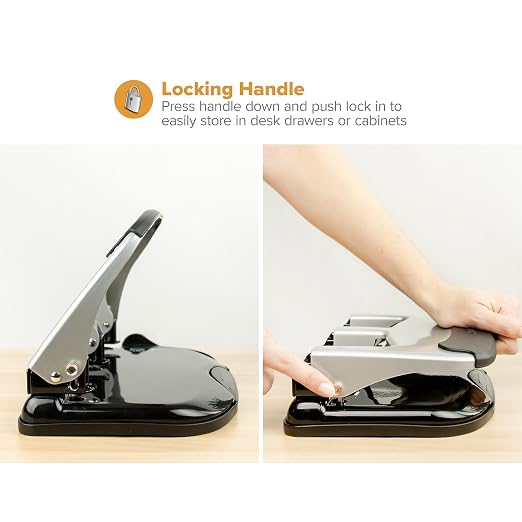 Bostitch Office EZ Squeeze Heavy Duty 3-Hole Punch for Home Office & School, 40-Sheet Capacity, One-Touch Reduced Force, Sleek Silver Design