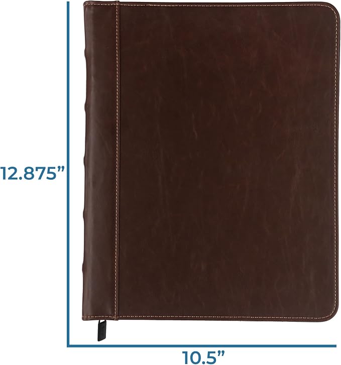 Samsill Vintage Zippered Leather Binder, 1 Inch Round Ring, Letter Size 8.5x11 Documents, Contrast Stitching, Professional Organizer Portfolio, Planner, Brown