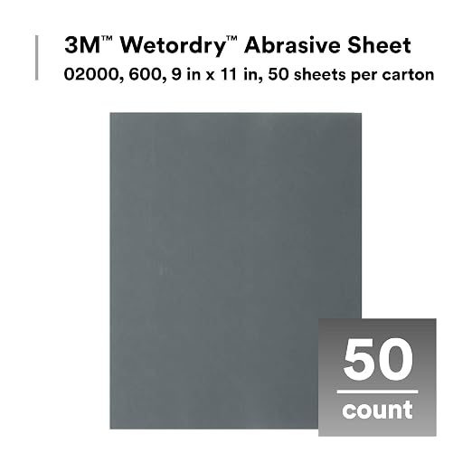 3M Wetordry Abrasive Sheet, 413Q, 02000, 600+ Grade, 9 in x 11 in | 50 Sandpaper Sheets, for Auto Sanding, Metal Sanding, Finishing, Paint Prep
