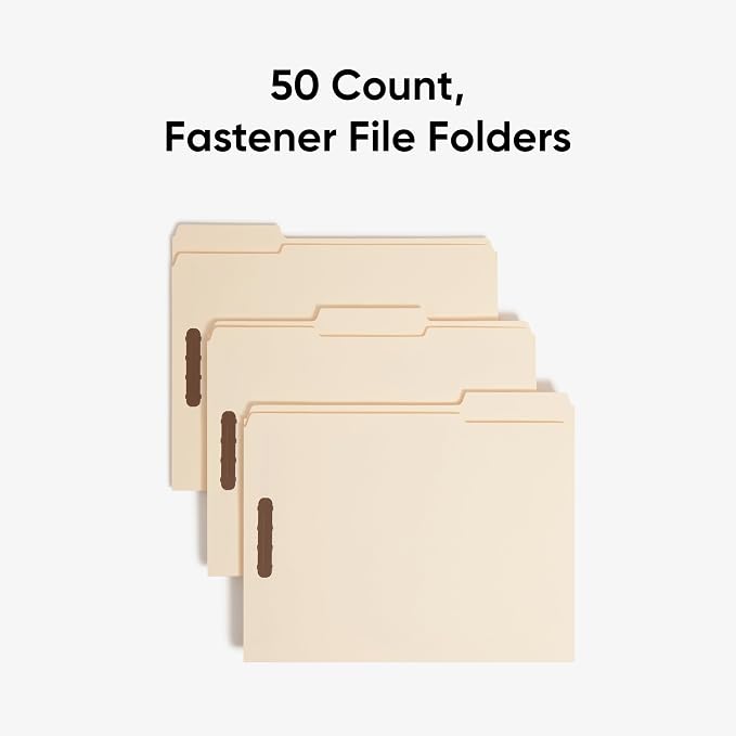 Smead Fastener File Folder,2 Fasteners,Reinforced 1/3-Cut Tab,Letter Size,Manila,50 per Box (14537),(Pack of 5)