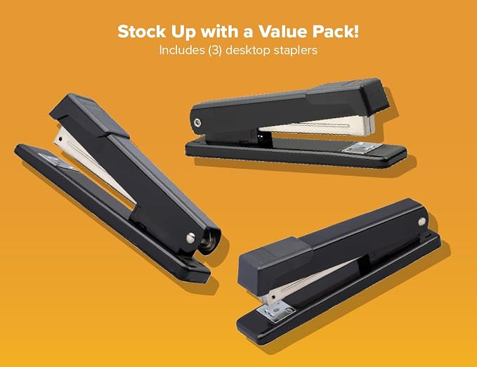Bostitch Office Classic Metal Desktop Stapler, 20 Sheet Capacity, Dual Clinch, Opens for Tacking, Full-Strip, Black, 18-Pack