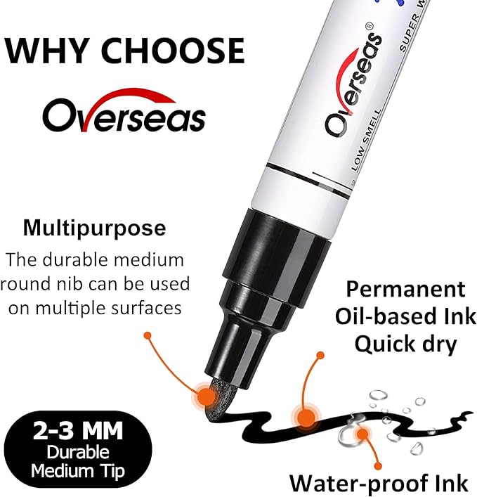 Overseas Green Paint Marker Pens - 36 Pack Oil-Based Permanent Markers Set, Quick Drying, Waterproof, Medium Tip Paint Pens Bulk for Wood, Metal, Rock, Ceramic, Plastic, Canvas, Glass, Rubber
