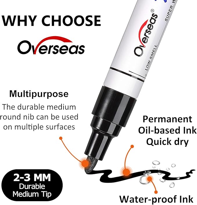 Overseas Metallic Gold Paint Marker Pens - 36 Pack Oil-Based Permanent Markers Set, Quick Dry, Waterproof, Medium Tip Paint Pens Bulk for Wood, Metal, Rock, Ceramic, Plastic, Canvas, Glass, Rubber