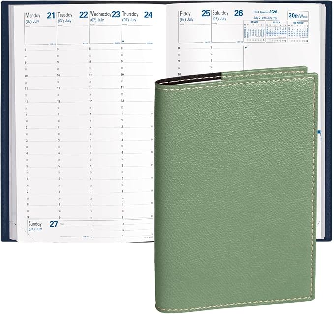 Quo Vadis 2026 Minister - Weekly/Monthly Planner - 12 Months, Jan. to Dec. - 6 1/4 x 9 3/8" - Grained Faux Leather Club Sage Cover- Time Management Appointment Organizer