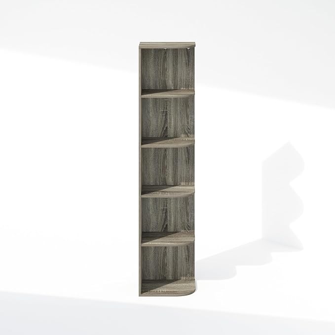 Furinno Reed Corner Shelf, 5-Tier Corner Bookshelf, Book Shelf, Corner Shelves, Storage Rack, for Organization and Storage, Home Office, Living Room, French Oak