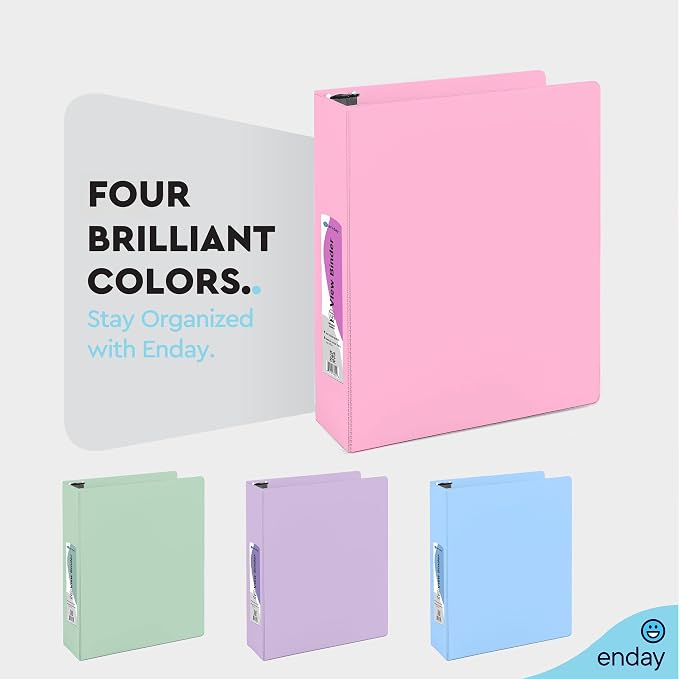 Enday 1.5 inch Binder 3 Ring Binder (6 Pack - Assorted Colors) O-Ring Binder with Clear View Cover and 2 Inside Pocket - for Letter Size 8.5 x 11'' Paper, Ideal for School Supplies, Office, and Home