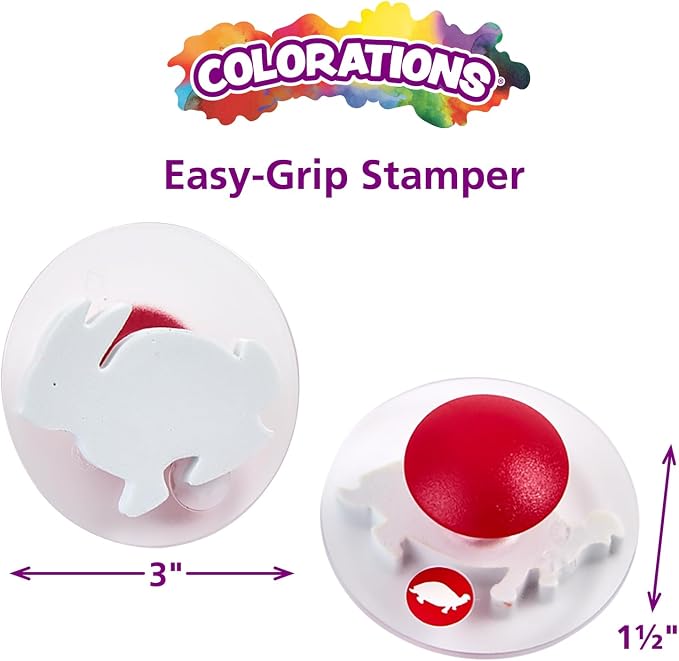 Colorations Easy Knob Grip Stamper Animal Stamps, Set of 15, Ages 3+, PreK+ | 2" x 3", Storytelling, Card Making, Decorating, Educational, Learning, Biology