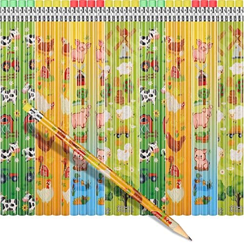 Fainne 72 Pieces Assorted Pencils for students with Eraser, Farm Animal Cute Sheep Pig Novelty Fun Wooden Pencils for Students Reward Prize Classroom Party Favors