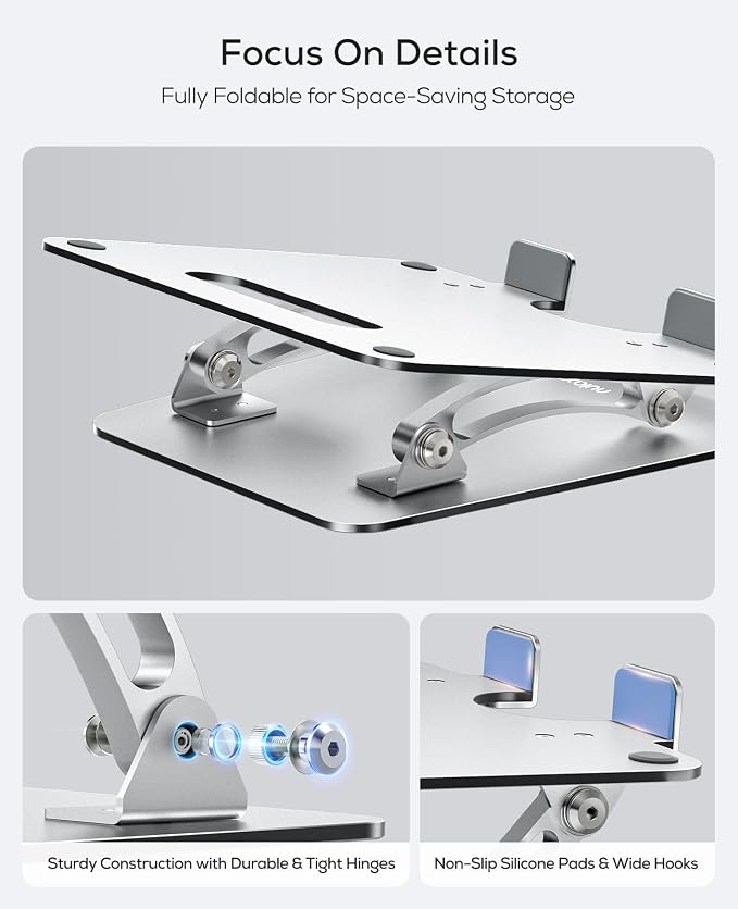 Nulaxy Ergonomic Adjustable Laptop Stand for Desk, Dual Foldable Computer Riser with Advanced Heat-Vent, Heavy-Duty Portable Notebook Holder for Posture Correction, Compatible with Mac 10-17" Laptops