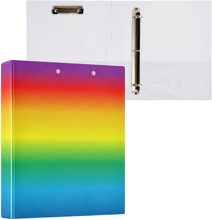 KLL Three-Rings Binders 1-1/2 Inch Notebook Binders with Clipboard 1/2 Pack of Binders Binders for School 200 Sheets Rainbow Gradient -819464