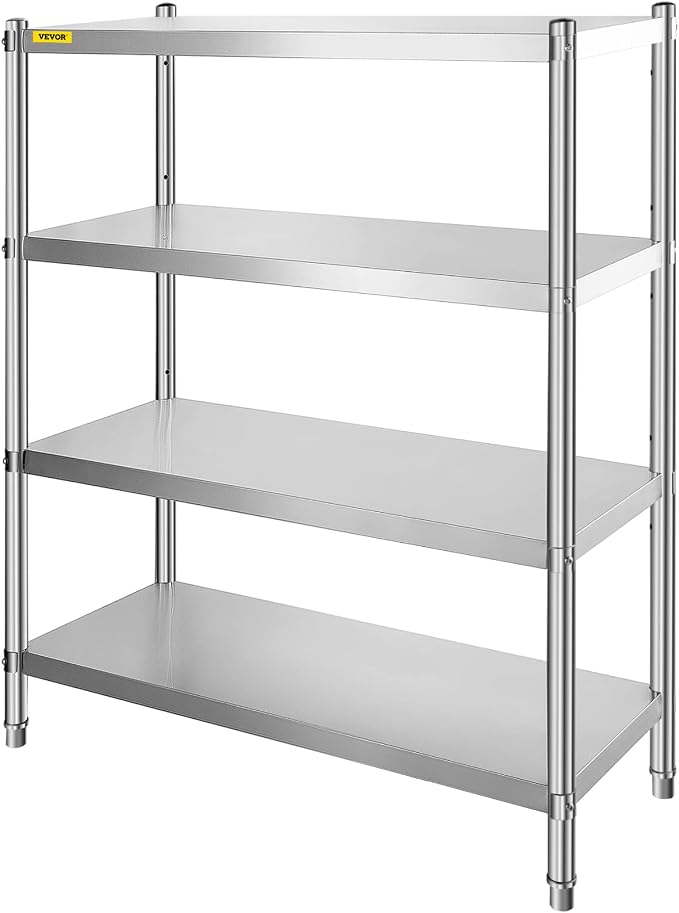 VEVOR Stainless Steel Shelving 46.8x18.5 Inch 4 Tier Adjustable Shelf Storage Unit Stainless Steel Heavy Duty Shelving for Kitchen Commercial Office Garage Storage 330lb Per Shelf