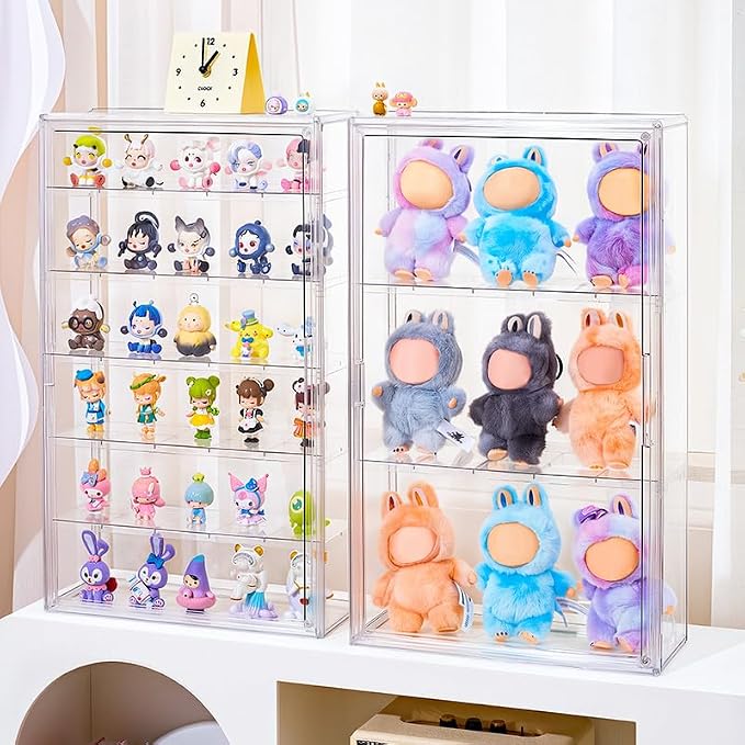 BOHOIDEE 6 Tiers Extra Large Clear Display Case for Figures, Acrylic Storage Organizers Box with Magnetic Door, Wall-Mounted Dustproof Showcase for Collectibles Action Figure
