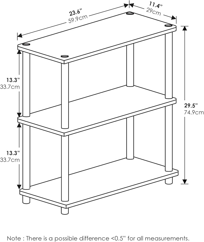 Furinno TURN-N-TUBE Storage Shelves, 3-Tier Book Shelf, Corner Shelf, Toolless Open Shelves, for Organization and Storage, Living Room, Garage, Home Office, Light Cherry