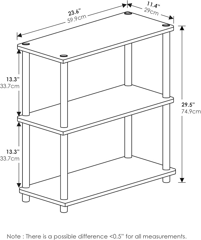Furinno TURN-N-TUBE Storage Shelves, 3-Tier Book Shelf, Corner Shelf, Toolless Open Shelves, for Organization and Storage, Living Room, Garage, Home Office, French Oak