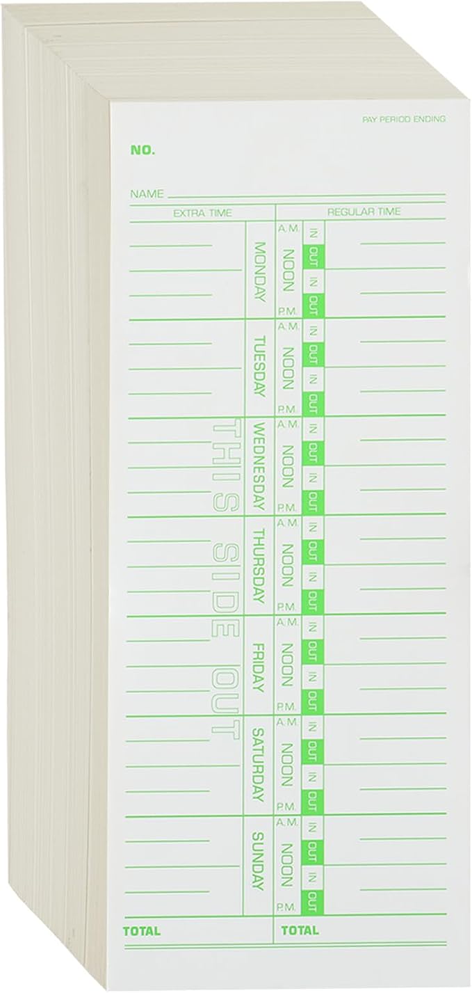 1000PCS Time Cards for Employees Weekly, 1 Sided Time Sheets, 3-1/2" x 9", Green