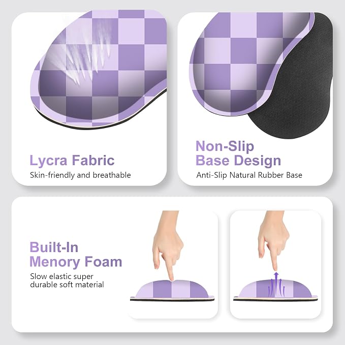 Large Gaming Mouse Pad Set, 4 in1 Ergonomics Keyboard Desk Mat with Memory Foam Wrist Rest, Extended Game Mousepad, Non-Slip Desk Pad Matt Easy Typing Pain Relief I Light Purple Checkered