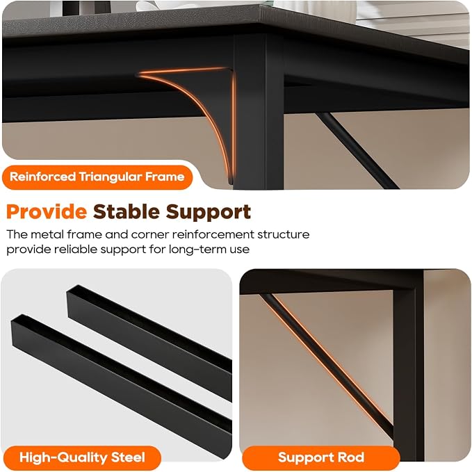 PayLessHere | 63 Inch Computer Desk | Black | Office Desk with Metal Frame, Adjustable Feet | Water-Resistant, Scratchproof Surface | Sturdy Writing Table for Home Office or Study | Pack of 1