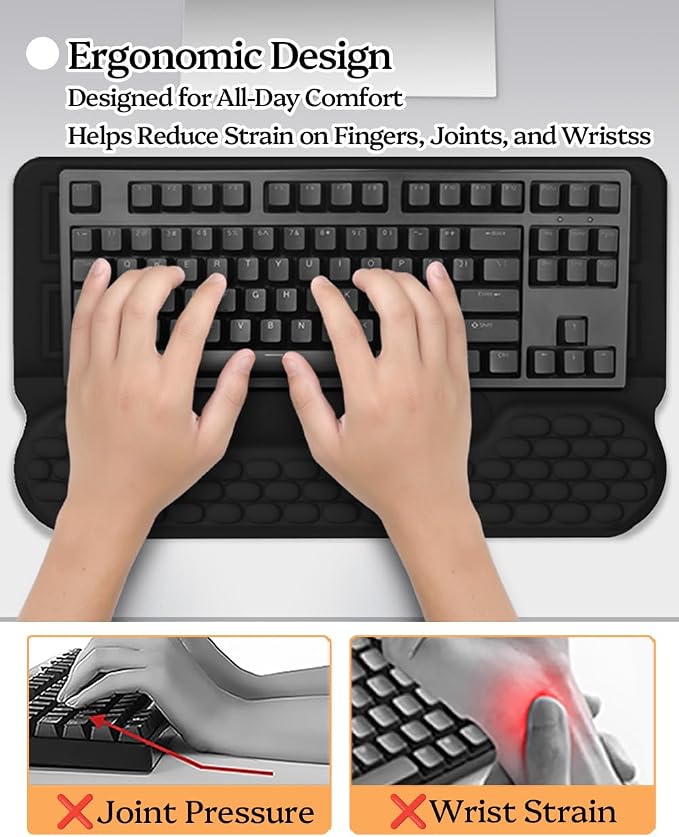 Wrist Rest for Computer Keyboard, 2 in 1 Keyboard Wrist Support Pad, Memory Foam Keyboard Riser Holder Lift Tray with Wrist Pad for Easy Typing for Office Desk, Home, School (Round Black)